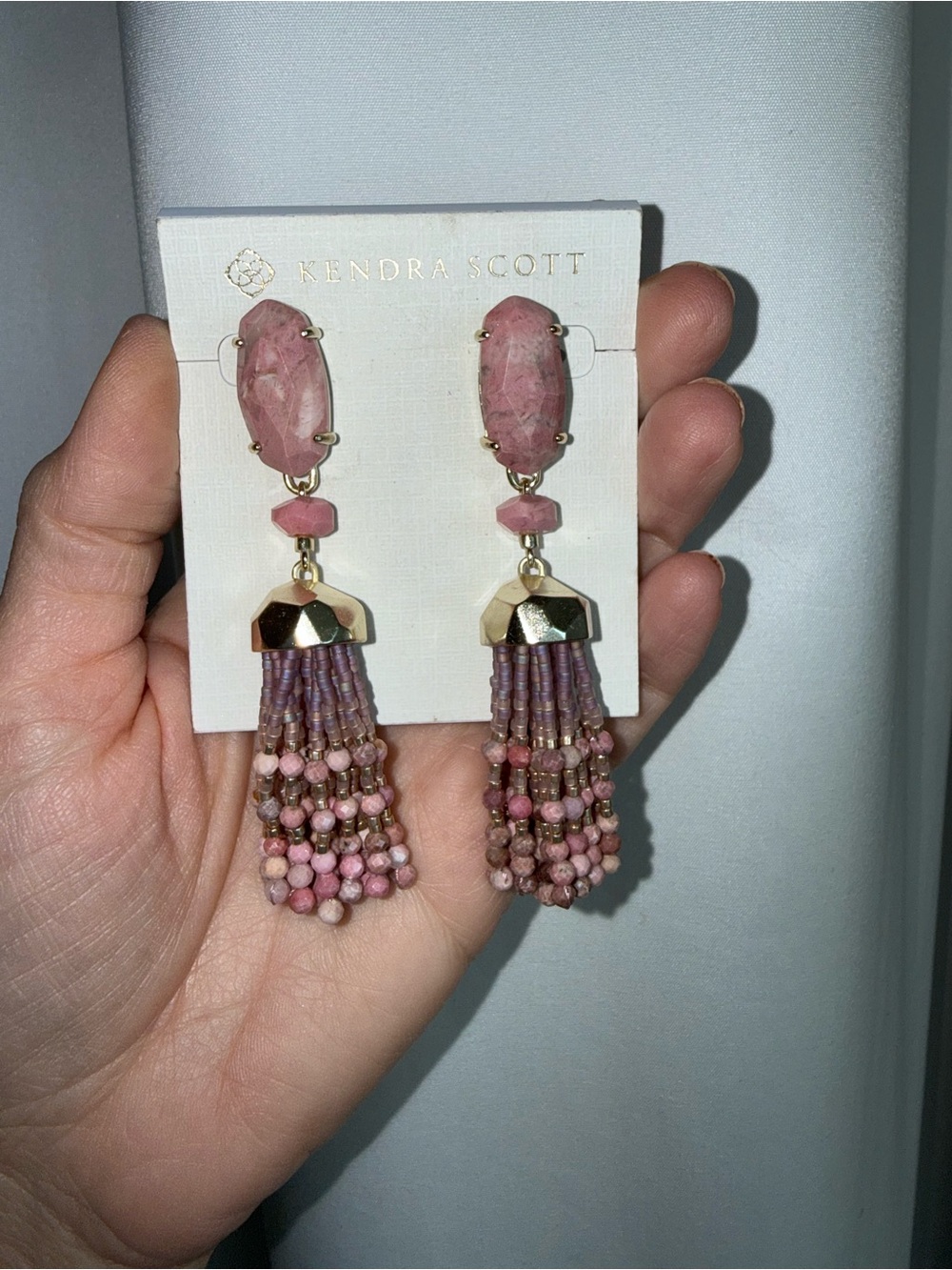 NWT Kendra Scott Pink Rhodonite Beaded Tassel Earrings- 14k GP